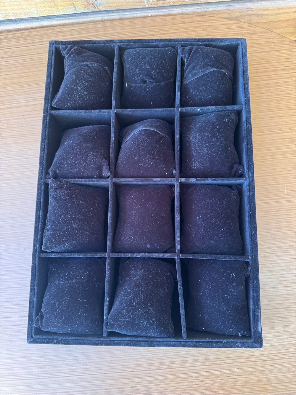 12 slot Velvet Jewelry Watch Display Tray with Padded Cushions - Black